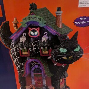 NWT Lemax Meow Mansion Retired Spooky Town Building LED Black Cat Halloween HTF